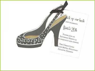 Black Platform Shoe with black ribbon tag invitation by Stevie Streck